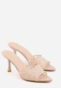 Beżowe Koronkowe Klapki na Szpilce Lyvete
