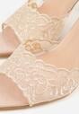 Beżowe Koronkowe Klapki na Szpilce Lyvete