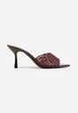 Brązowe Koronkowe Klapki na Szpilce Lyvete