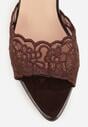 Brązowe Koronkowe Klapki na Szpilce Lyvete