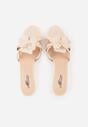 Beżowe Klapki na Szpilce z Ozdobnym Kwiatkiem Brialora