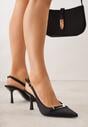 Czarne Sandały Slingback na Klepsydrowym Obcasie Zdobione Klamerką Skodrifa