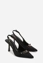 Czarne Sandały Slingback na Klepsydrowym Obcasie Zdobione Klamerką Skodrifa