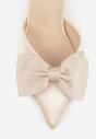 Beżowe Szpilki o Satynowym Wykończeniu z Aplikacją w Kształcie Kokardy Gihaen