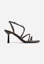 Czarne Sandały na Szpilce z Cienkimi Paseczkami i Kwadratowym Noskiem Danita
