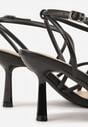 Czarne Sandały na Szpilce z Cienkimi Paseczkami i Kwadratowym Noskiem Danita