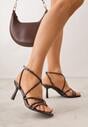 Brązowe Sandały na Szpilce z Cienkimi Paseczkami i Kwadratowym Noskiem Danita