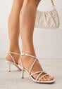 Beżowe Sandały na Szpilce z Cienkimi Paseczkami i Kwadratowym Noskiem Danita