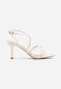 Beżowe Sandały na Szpilce z Cienkimi Paseczkami i Kwadratowym Noskiem Danita