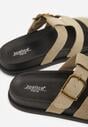 Beżowe Klapki Ozdobione Geometrycznymi Paskami i Metaliczną Klamrą Hossei
