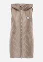 Brązowa Długa Pikowana Kamizelka z Kapturem i Ozdobną Naszywką Mentape