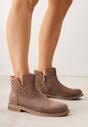 Jasnobrązowe Ażurowe Botki na Płaskiej Podeszwie ze Skórzaną Wkładką Terilara