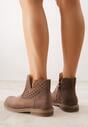 Jasnobrązowe Ażurowe Botki na Płaskiej Podeszwie ze Skórzaną Wkładką Terilara