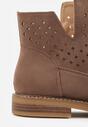 Jasnobrązowe Ażurowe Botki na Płaskiej Podeszwie ze Skórzaną Wkładką Terilara