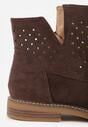 Brązowe Ażurowe Botki na Płaskiej Podeszwie ze Skórzaną Wkładką Terilara