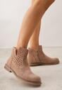 Ciemnobeżowe Ażurowe Botki na Płaskiej Podeszwie ze Skórzaną Wkładką Terilara