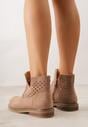 Ciemnobeżowe Ażurowe Botki na Płaskiej Podeszwie ze Skórzaną Wkładką Terilara