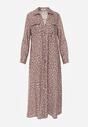 Beżowa Sukienka z Wiskozą o Koszulowym Kroju w Giraffe Print Braloria