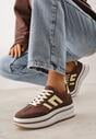 Brązowe Sneakersy na Platformie z Geometrycznym Motywem Hippiopis