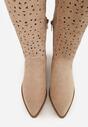 Beżowe Ażurowe Kozaki Typu Kowbojki na Stożkowym Obcasie Antastus