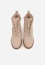 Beżowe Skórzane Botki z Ażurowym Wzorem Kasona