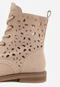 Beżowe Skórzane Botki z Ażurowym Wzorem Kasona