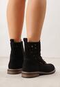 Czarne Skórzane Botki z Ażurowym Wzorem Kasona