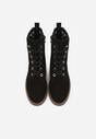 Czarne Skórzane Botki z Ażurowym Wzorem Kasona