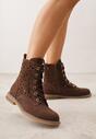 Brązowe Skórzane Botki z Ażurowym Wzorem Kasona