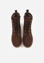 Brązowe Skórzane Botki z Ażurowym Wzorem Kasona