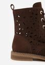 Brązowe Skórzane Botki z Ażurowym Wzorem Kasona