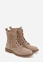 Ciemnobeżowe Skórzane Botki z Ażurowym Wzorem Kasona