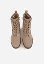 Ciemnobeżowe Skórzane Botki z Ażurowym Wzorem Kasona