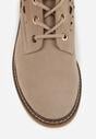 Ciemnobeżowe Skórzane Botki z Ażurowym Wzorem Kasona
