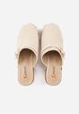 Beżowe Klapki na Słupku w Stylu Chodaków z Klamrami i Nitami Semelaia