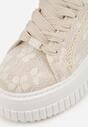 Beżowe Sneakersy na Platformie z Cholewką z Koronką i Brokatem Chada
