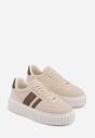 Beżowe Sneakersy na Tłoczonej Platformie Ozdobione Dwoma Paskami Hesaia