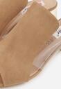 Ciemnobeżowe Transparentne Klapki na Słupku z Wkładką ze Skóry Naturalnej Neveliza