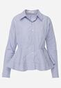 Niebieska Koszula z Baskinką z Bawełną Zdobiona Wzorem w Drobne Paski Merithara