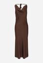 Brązowa Sukienka Slip Dress z Dekoltem Woda i Wiązaniem z Tyłu Atintina