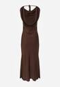 Brązowa Sukienka Slip Dress z Dekoltem Woda i Wiązaniem z Tyłu Atintina