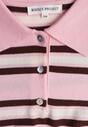 Różowy T-shirt Polo z Wiskozą w Paski z Guzikami Vevevia