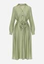 Zielona Sukienka z Wiskozą o Koszulowym Kroju z Wiązanym Paskiem Rissanni