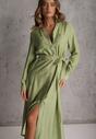 Zielona Sukienka z Wiskozą o Koszulowym Kroju z Wiązanym Paskiem Rissanni