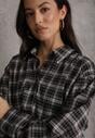 Czarna Koszula z Bawełny Typu Crop w Kratę Ozdobiona Marszczeniem Risettes