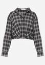 Czarna Koszula z Bawełny Typu Crop w Kratę Ozdobiona Marszczeniem Risettes