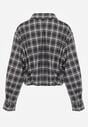 Czarna Koszula z Bawełny Typu Crop w Kratę Ozdobiona Marszczeniem Risettes