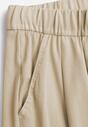 Beżowe Szerokie Spodnie Wiskozą Bawełną i Elastyczną Talią ze  Sznurkiem Arkinae