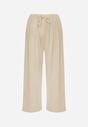 Beżowe Szerokie Spodnie Wiskozą Bawełną i Elastyczną Talią ze  Sznurkiem Arkinae