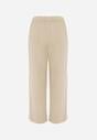 Beżowe Szerokie Spodnie Wiskozą Bawełną i Elastyczną Talią ze  Sznurkiem Arkinae